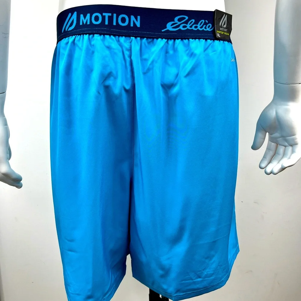 EDDIE BOUER LARGE GYM SHORTS BLUE MOTION TO MOVE, 4 WAY STRETCH MOISTURE WICKING